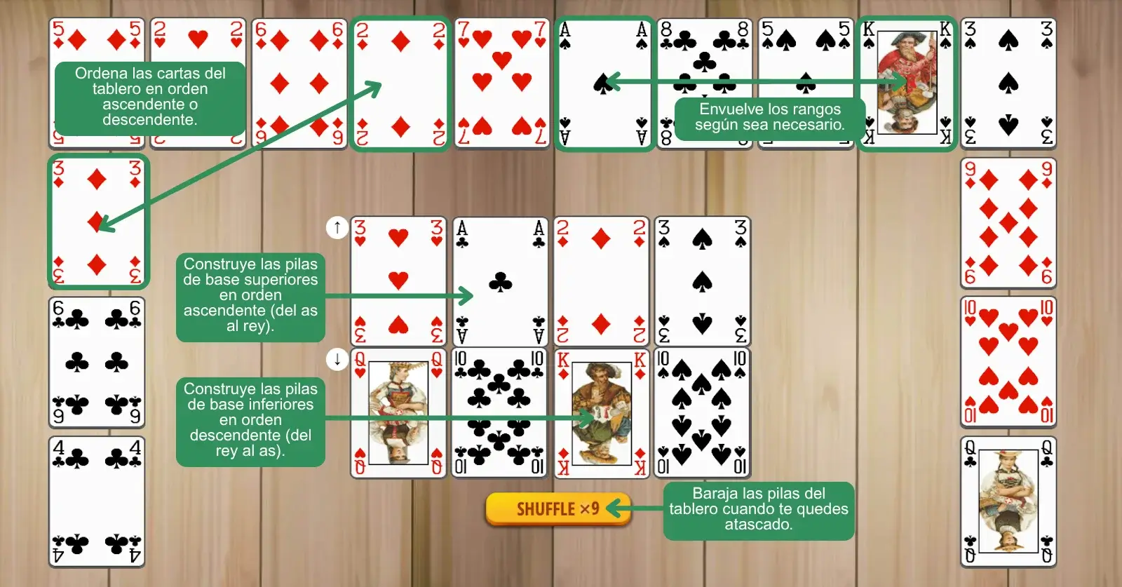 Configuración y reglas del Solitario Crescent